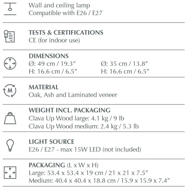 Aplica din lemn, lumina ambientala Clava Up Wood medium - dark oak