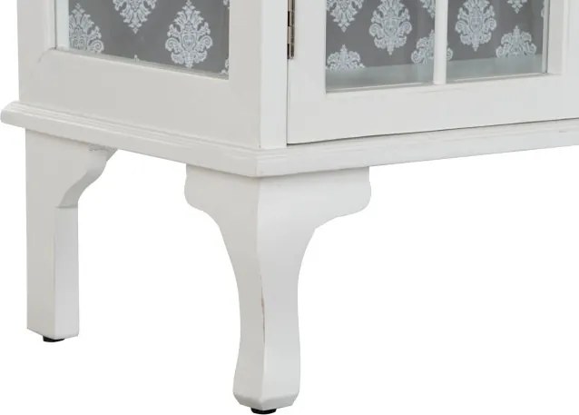 Bufet vintage shabby chic din lemn de molid, alb, cu 4 uși vitrate în arc, laterale din sticlă și picioare cabriole, 101,5 x 142,5 x 40,5 cm, „Amélie”
