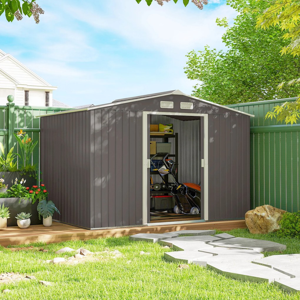 Outsunny magazie scule si unelte, casuta de gradina din fier, sopron pentru exterior 277x195x192 cm | Aosom Romania