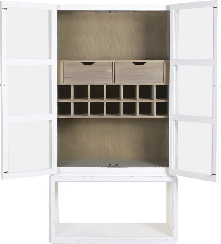 Bar din lemn de ulm și sticlă, alb, finisaj natural, 149 x 98 x 42 cm, „Vallon”