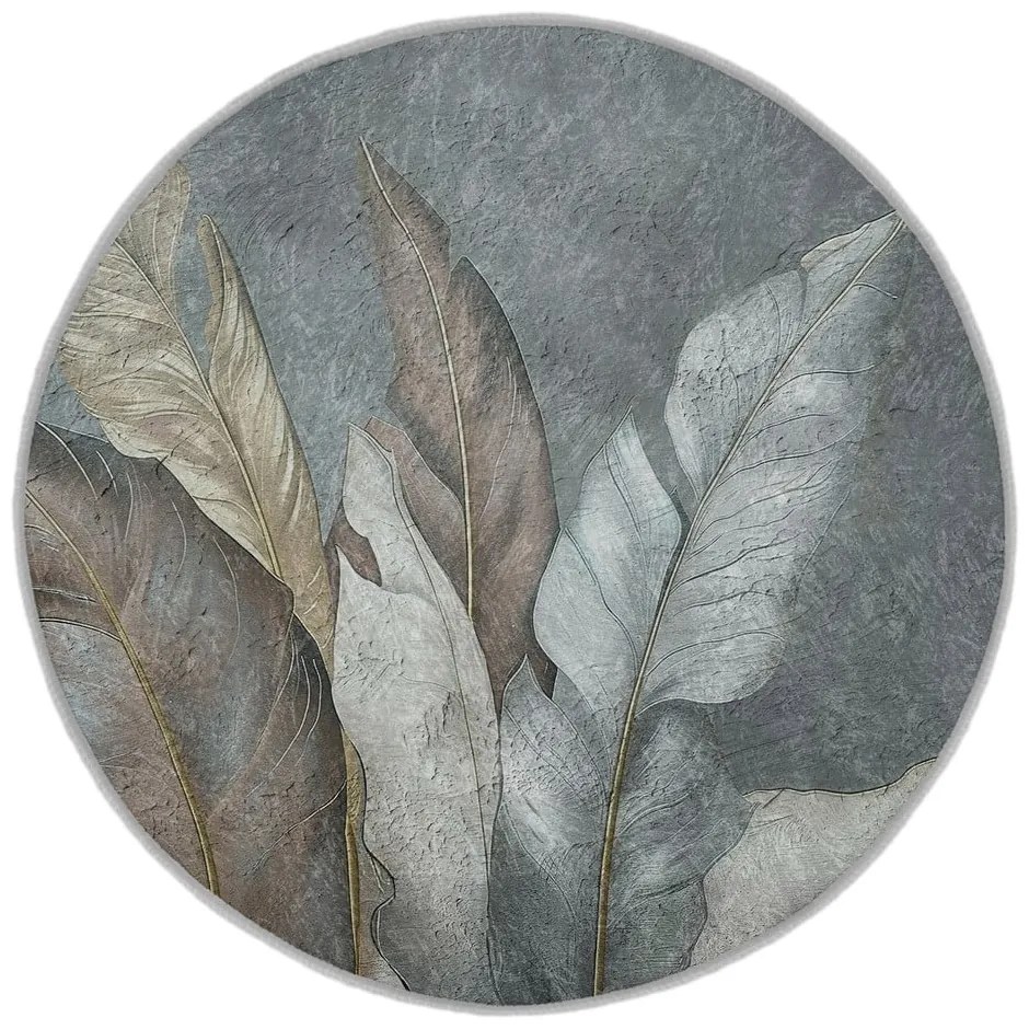 Covor verde/gri lavabil rotund ø 150 cm Dusty Leaves – Mila Home