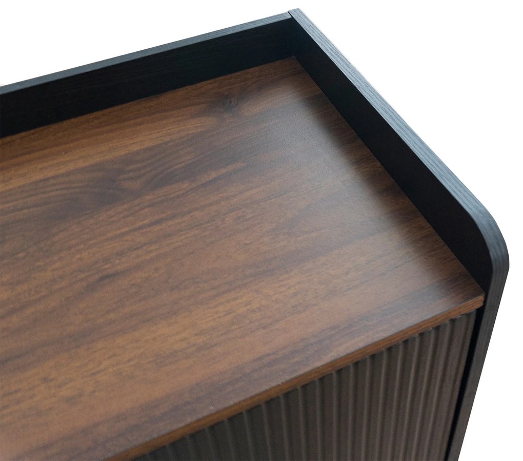 Comodă TV cu 2 sertare, uși glisante cu dungi și picioare stabile din lemn, 160x40x58 cm, Negru