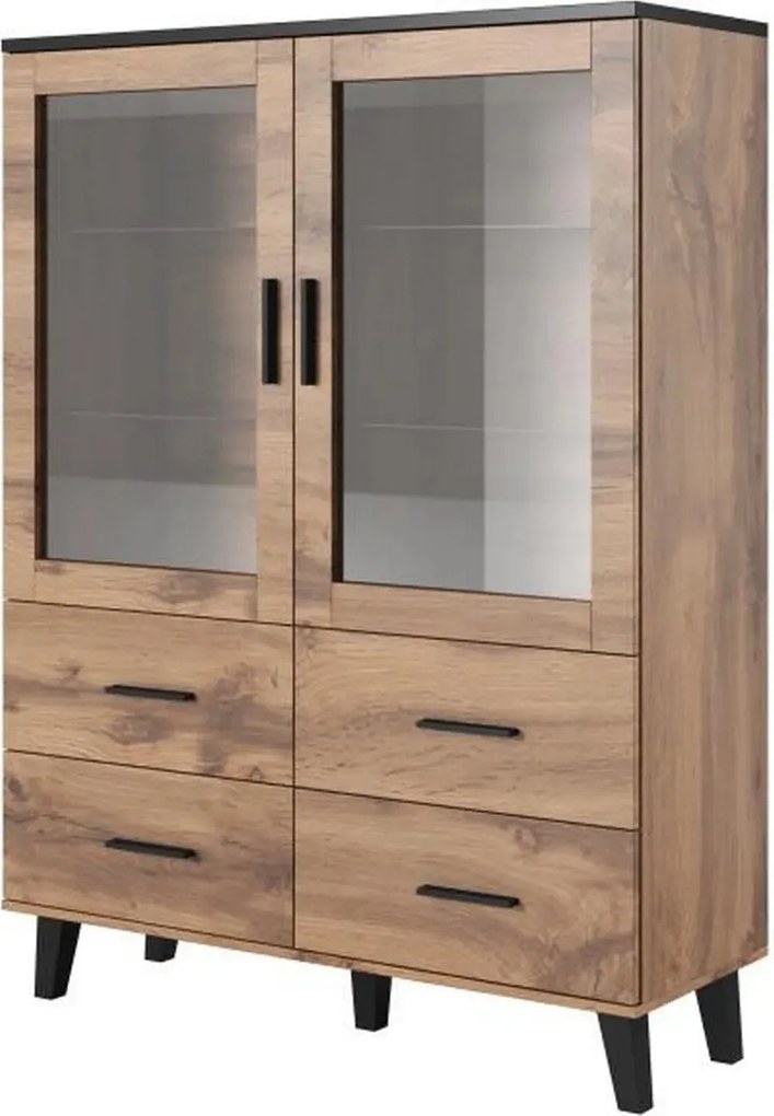 Vitrina LOTTA, stejar wotan/negru, PAL, 120x45x160 cm
