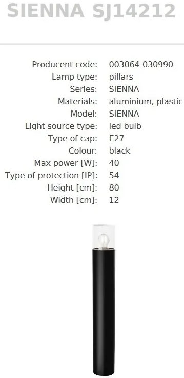 Stalp Exterior inaltime 80cm, Protectie IP54, SIENNA