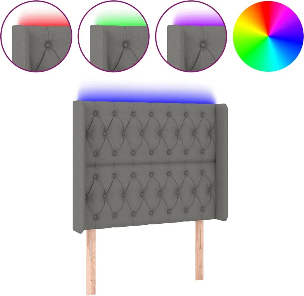 vidaXL Tăblie de pat cu LED, gri închis, 103x16x118/128 cm, textil