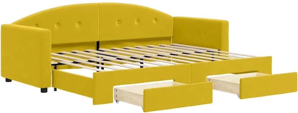 vidaXL Pat de zi cu extensie și sertare, galben, 80x200 cm, catifea