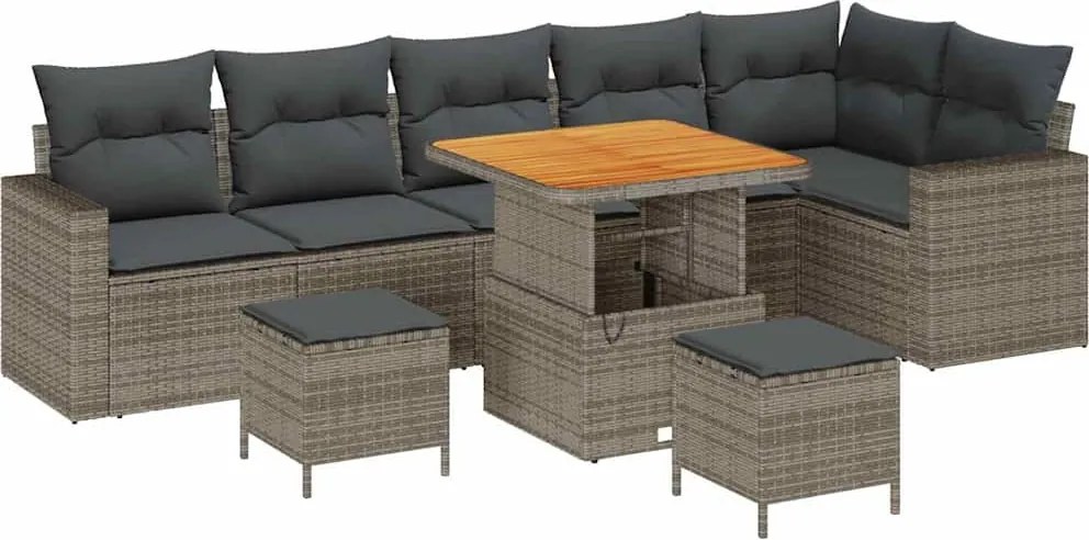 vidaXL Set de canapele pentru grădină 9 pcs Gri poliratan