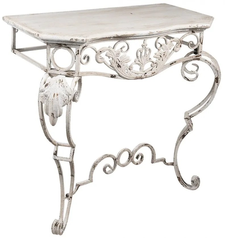 Consolă shabby chic, din fier forjat, finisaj alb antichizat, Clementine