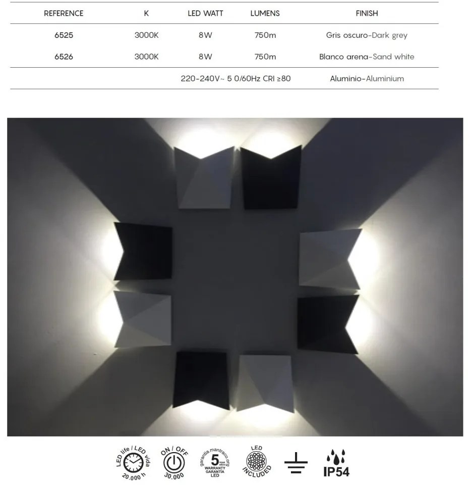 Aplica LED de perete iluminat exterior ambiental IP54 TRIAX alba