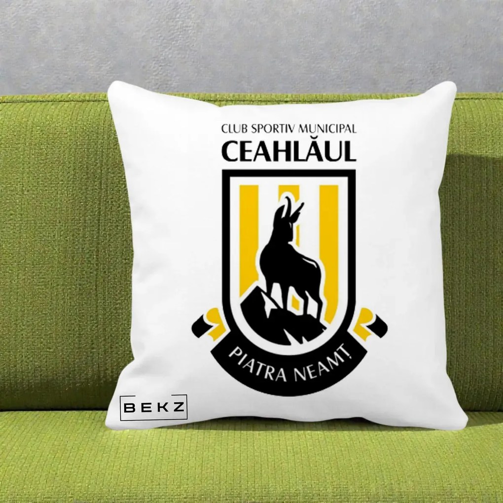Perna Personalizata CSM Ceahlaul Piatra Neamt Fotbal, 40x40 cm, Alba Mata, Husa Detasabila, Perna Inclusa, BEKZ®