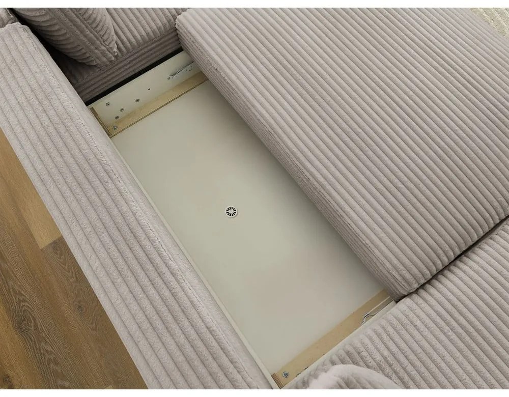 Colțar gri deschis/bej extensibil/cu spațiu de depozitare cu tapițerie din catifea reiată (cu colț pe partea dreaptă/în formă de "U") Lucien – Bobochic Paris