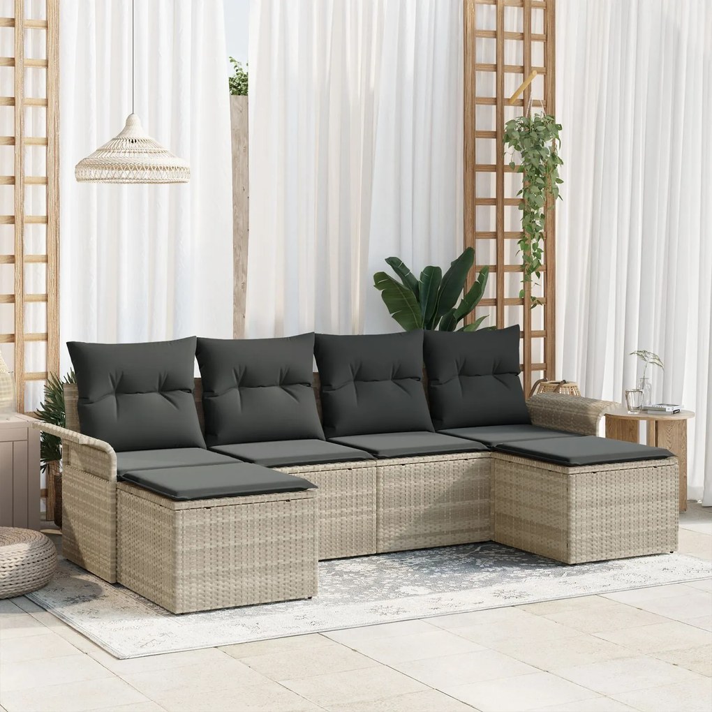 vidaXL Set de canapele pentru grădină 6 pcs Gri deschis Rattan poli