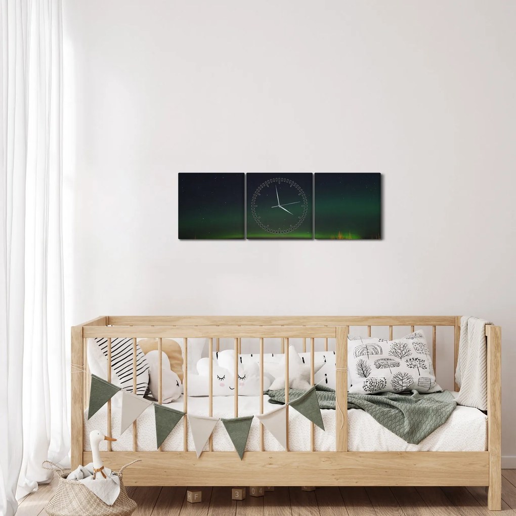 Tablou cu aurora borealis (cu ceas) (90x30 cm)