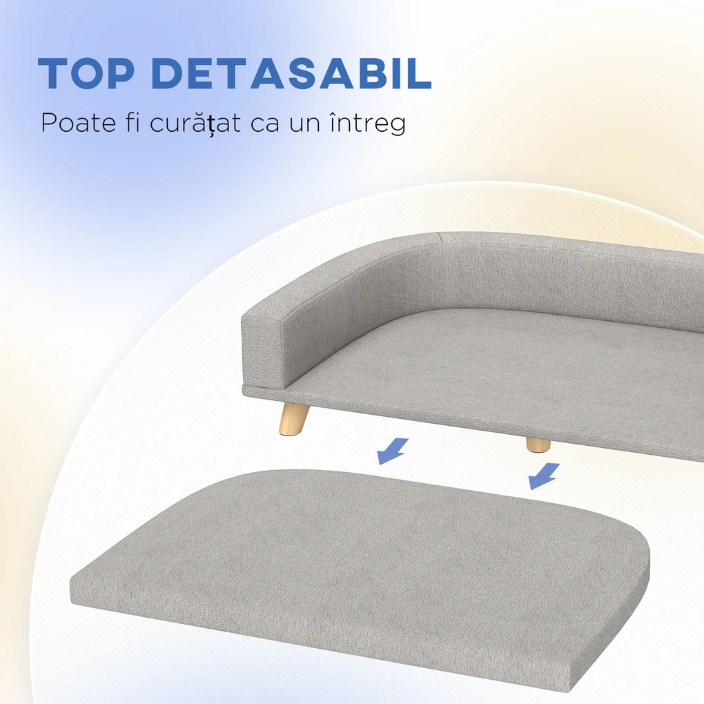 PawHut Canapea pentru Câini cu Picioare Înălțate și Pernă Detașabilă, 98x67x25 cm, Gri | Aosom Romania