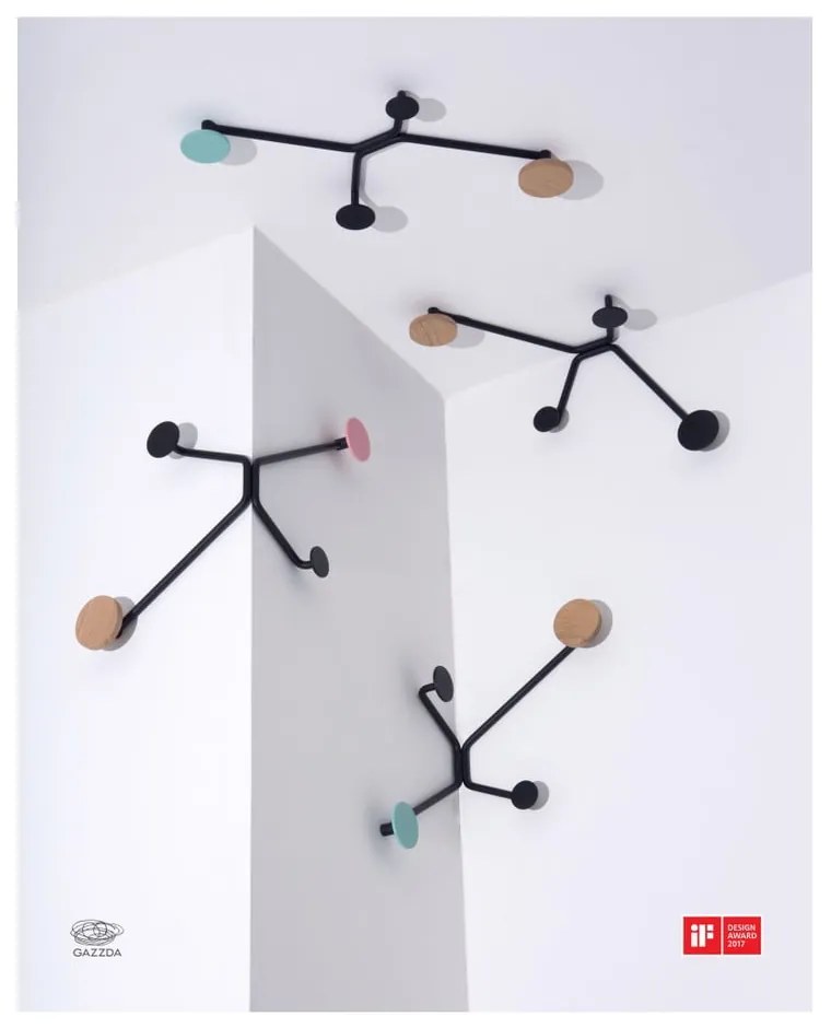 Cuier de perete Gazzda Hook, detaliu verde mentolat, negru