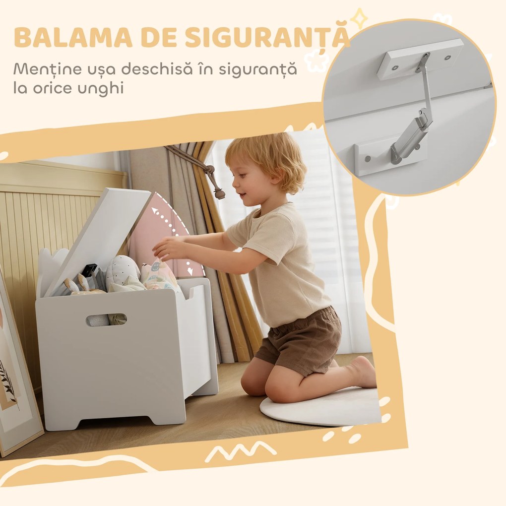 AIYAPLAY Cutie pentru jucării din lemn în formă de urs cu capacitatea de 20 kg, 60x38x48 cm, alb | Aosom Romania