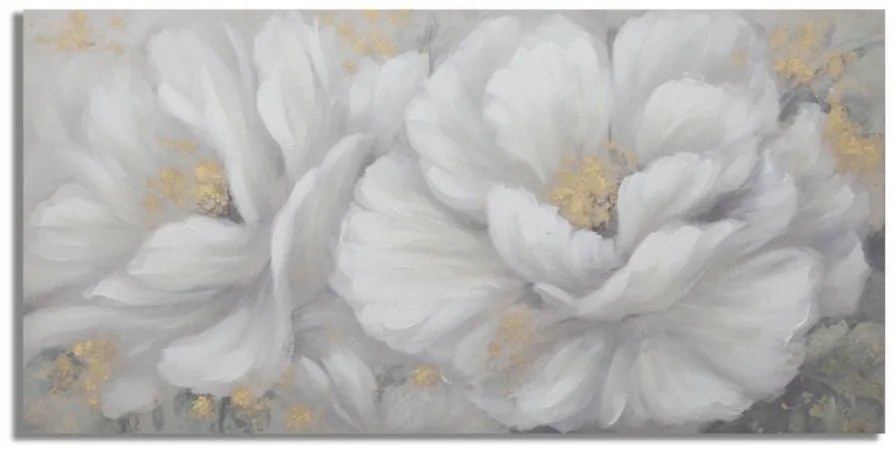 Tablou decorativ alb / auriu din lemn de pin si panza, 140 x 3,7 x 70 cm, Flower Mauro Ferreti