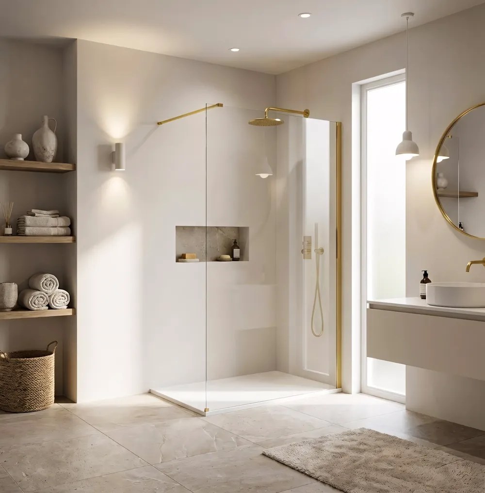 Paravan de dus Rea Flexi Transparent 70 cm auriu