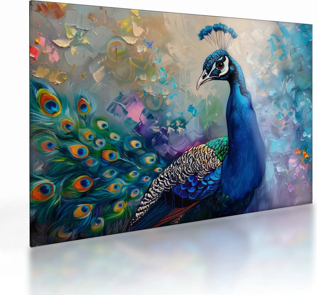 Tablou pe sticlă - Pictura de un păun (70x50 cm)
