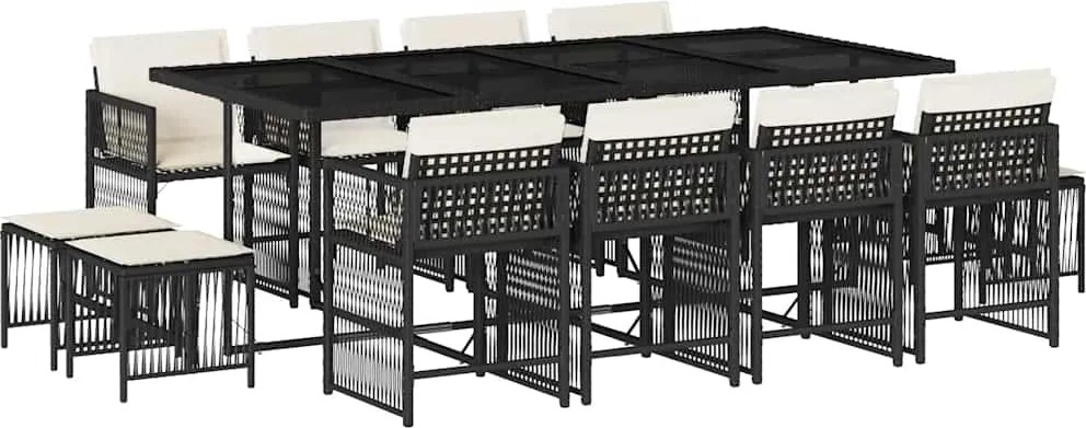 vidaXL Set mobilier de grădină cu perne, 13 piese, negru, poliratan