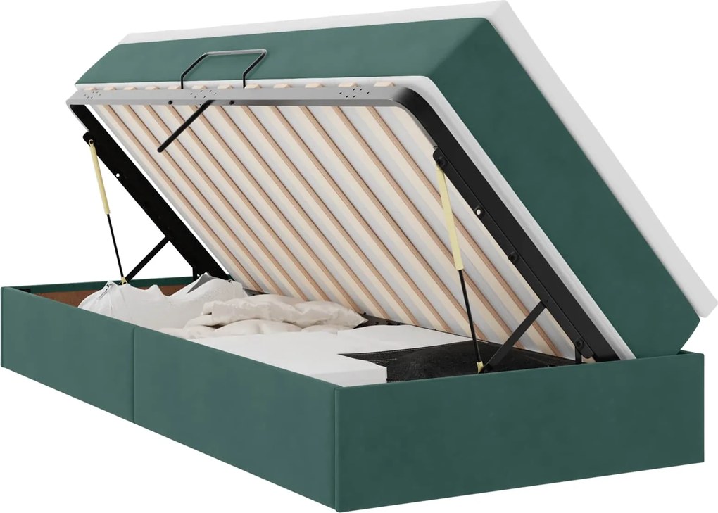 vidaXL Pat cu saltea și spațiu de depozitare Verde închis 90 x 200 cm