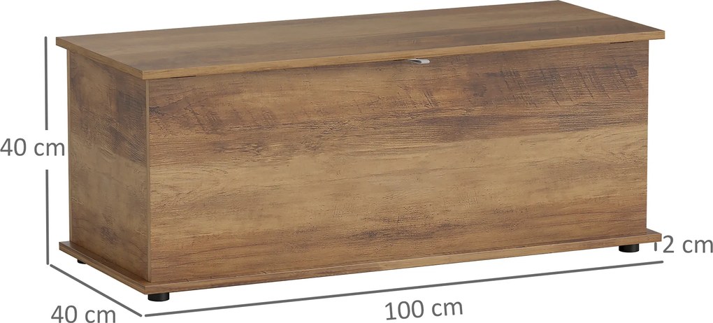 HOMCOM Cufăr de Depozitare pentru Interior 113L cu Capac Rabatabil, Cufăr Organizator pentru Living și Hol, Bancă cu Spațiu de Depozitare, Efect Lemn Maro | Aosom Romania