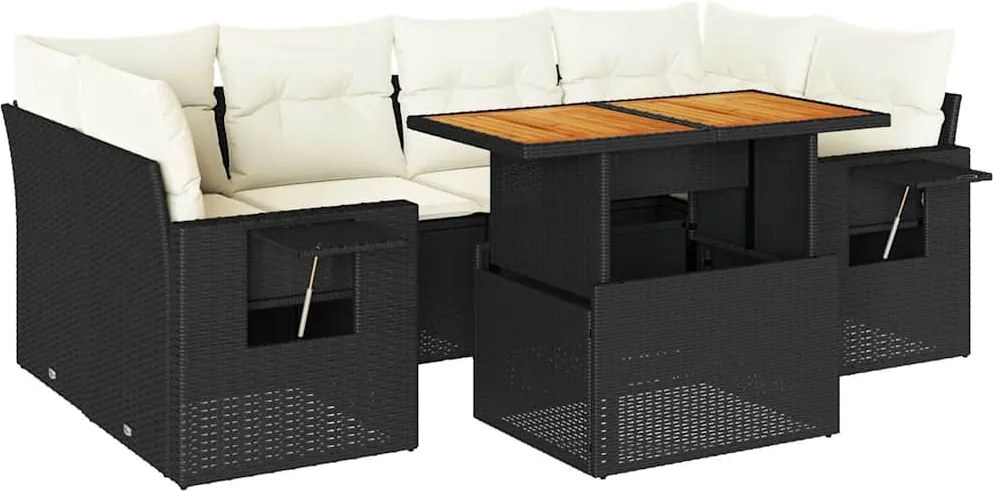 vidaXL Set canapele de grădină cu perne, 7 piese, negru, poliratan