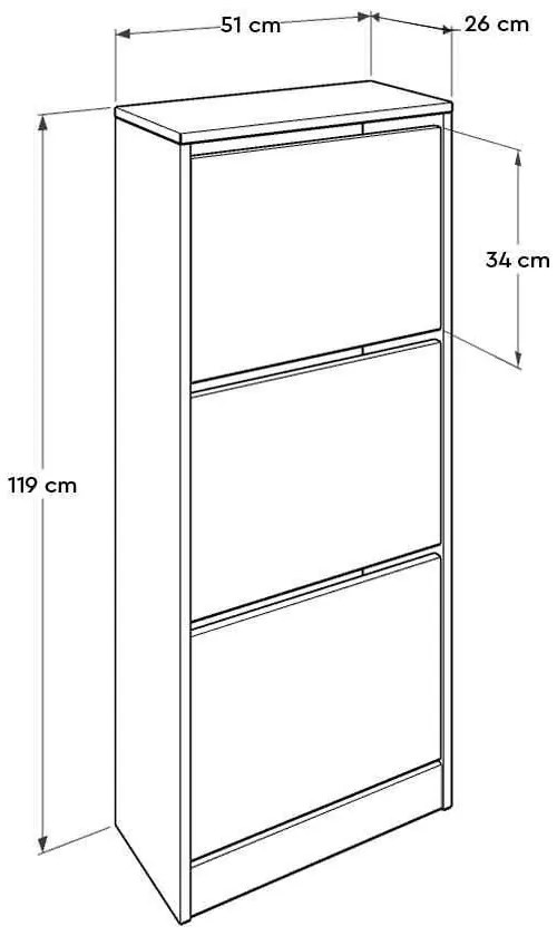 Pantofar Adore Slim, 3 compartimente, capacitate 12 perechi incaltaminte, 51 x 119 x 26 cm