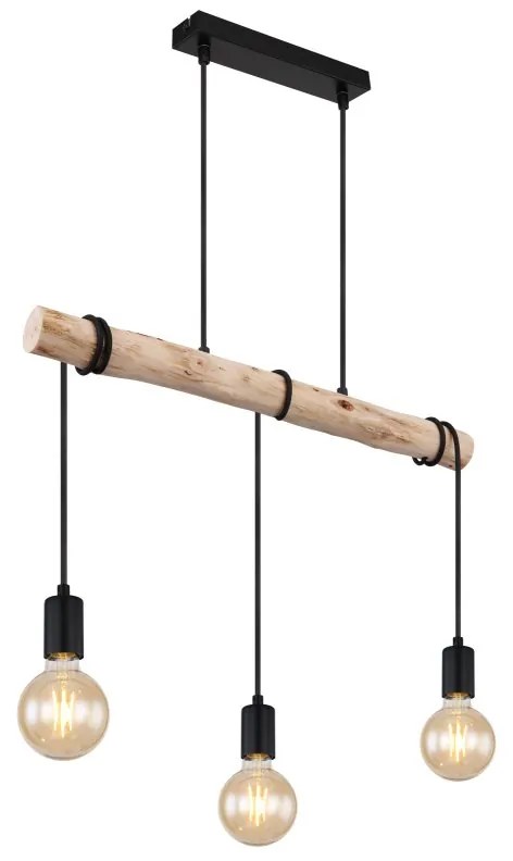 Lustra cu 3 pendule design rustic Gregor negru, natural