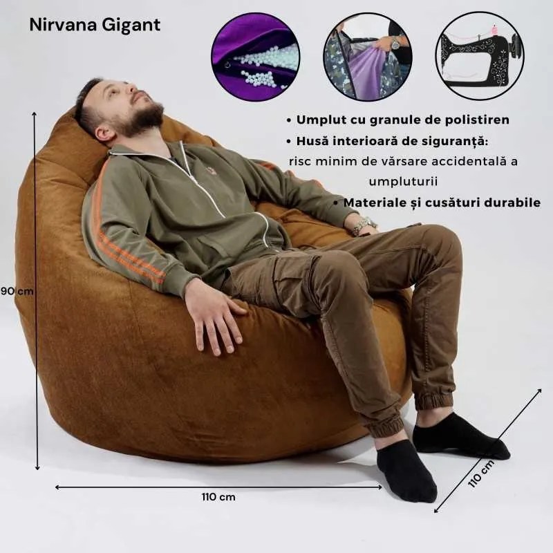 Fotoliu Nirvana Gigant, Material Piele ecologica - Chocolate