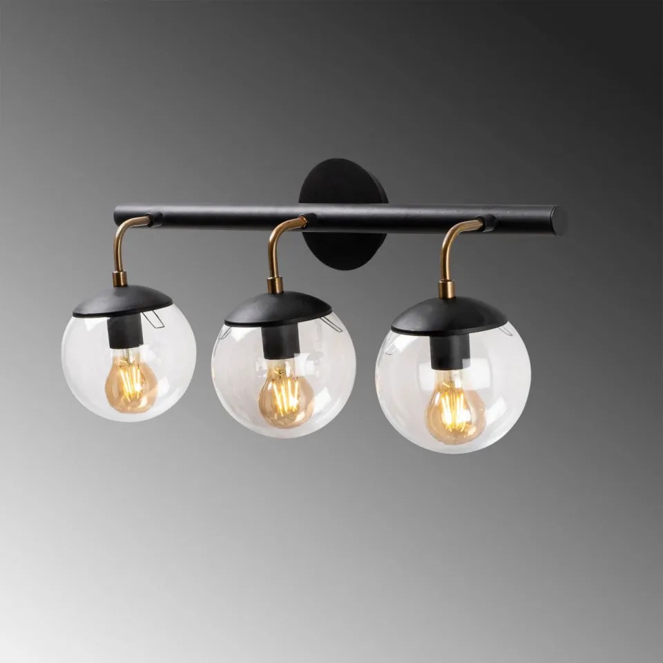 Aplica de perete cu 3 Becuri Gondol - 3032, Soclu E27, Max. 40W, Culoare Negru
