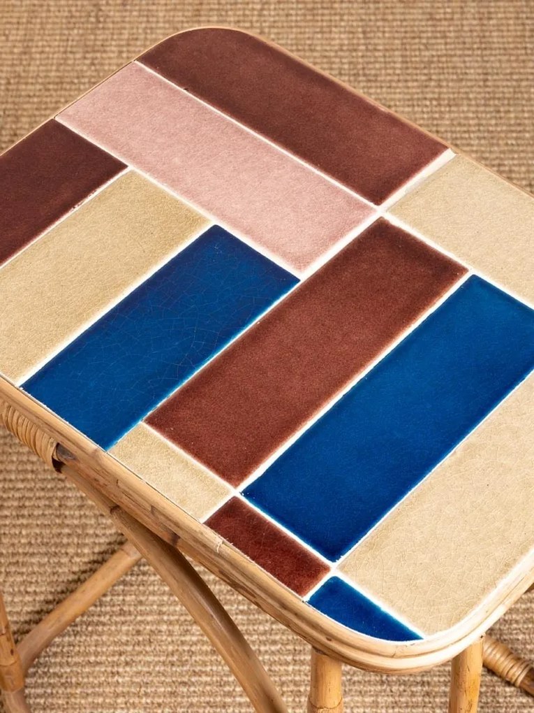 Masuta laterala din rattan, cu placi ceramice multicolore , "Villa"