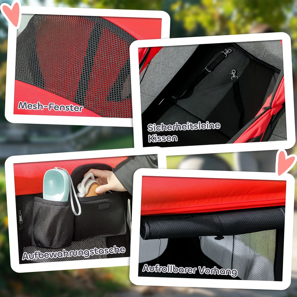 PawHut Hundewagen Hundebuggy pliabil pentru câini și pisici de până la 30 kg 110 x 65 x 102 cm Rot | Aosom Romania