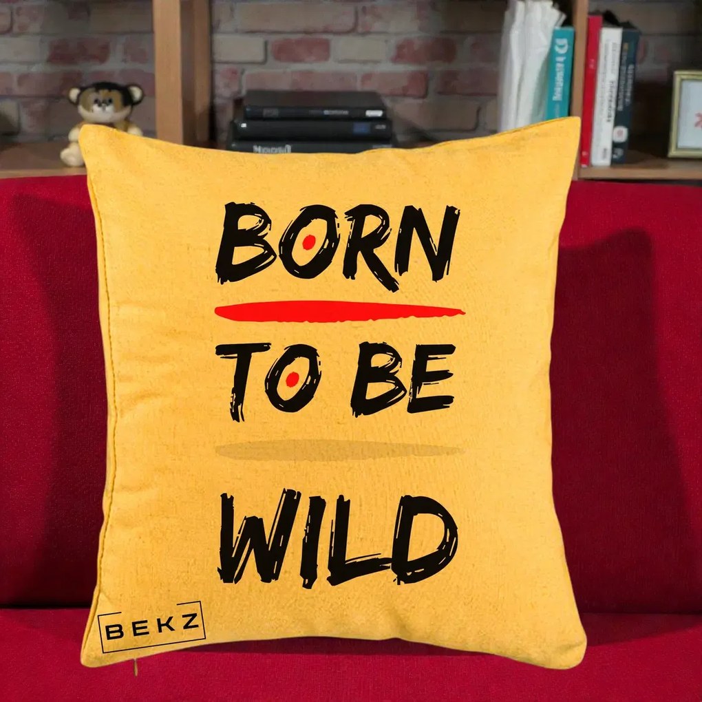 Perna Decorativa Born To Be Wild, 40x40 cm, Galben, Husa Detasabila, Perna Inclusa, BEKZ®