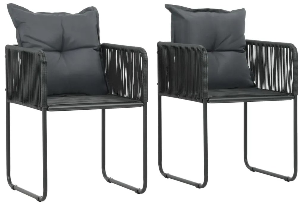 vidaXL Scaune de exterior cu perne, 2 buc., negru, poliratan