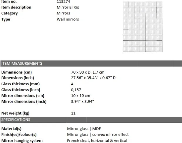 Oglinda decorativa design LUX El Rio 70x90cm 113274 HZ