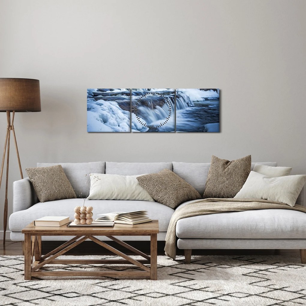 Tablou - Râu iarna (cu ceas) (90x30 cm)