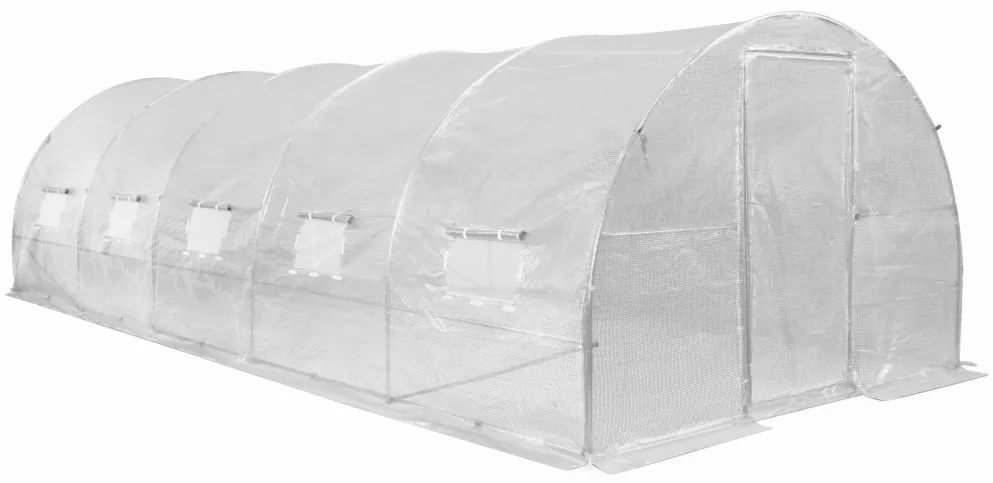 Tunel de folie cu cadru metalic 3x8m Garden Point alb cu ușă