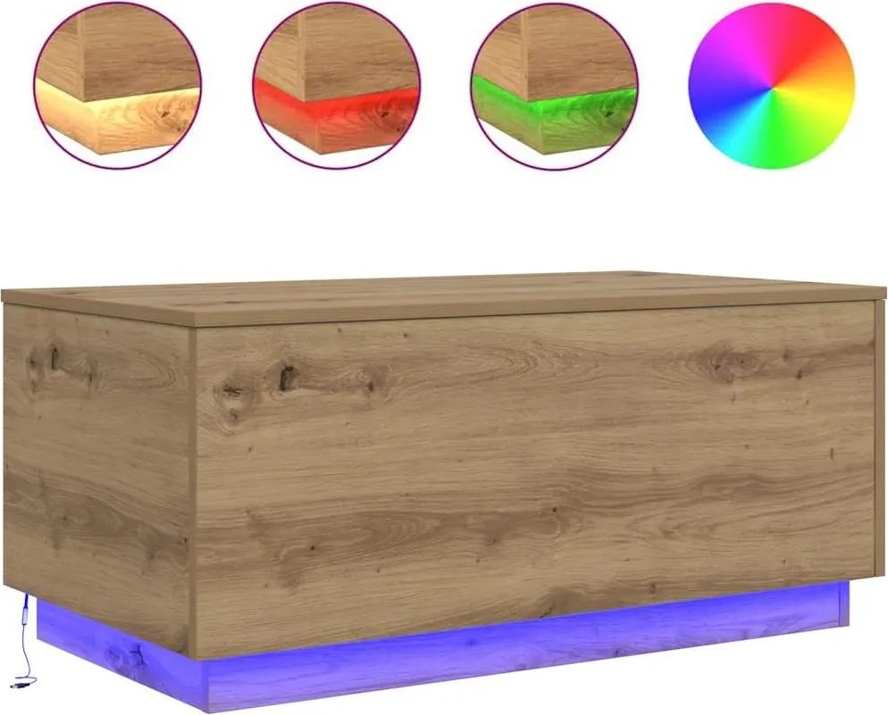 vidaXL Măsuță de cafea cu lumini LED, stejar artizanal, 90x50x40 cm