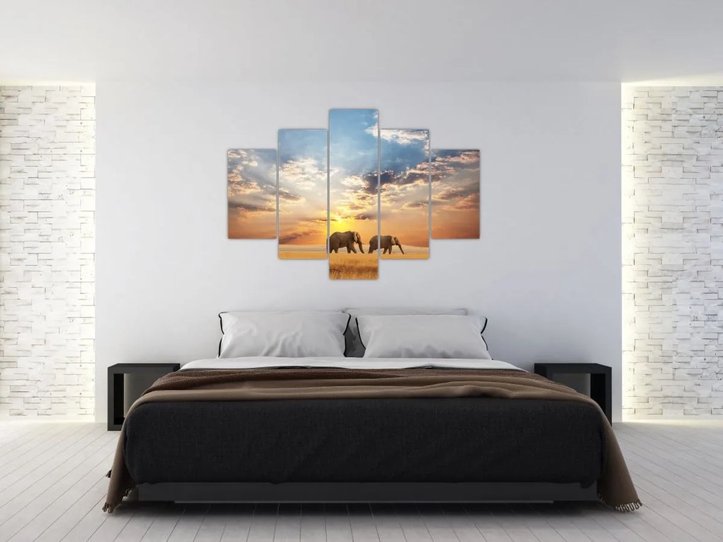 Tablou - Elefanți rătăcind în savană (150x105 cm)