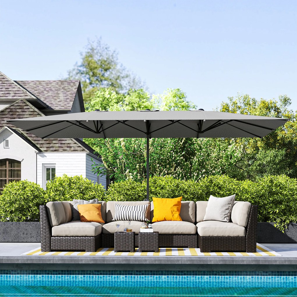 Outsunny Umbrelă Dublă de Grădină cu Manivelă și 12 Spițe din Aluminiu și Poliester, 4.5x2.6 m, Gri Închis | Aosom Romania