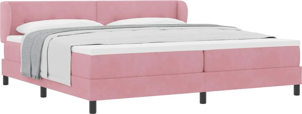 vidaXL Pat cu arcuri cu saltea cu headboard Roz 200 x 200 cm Catifea