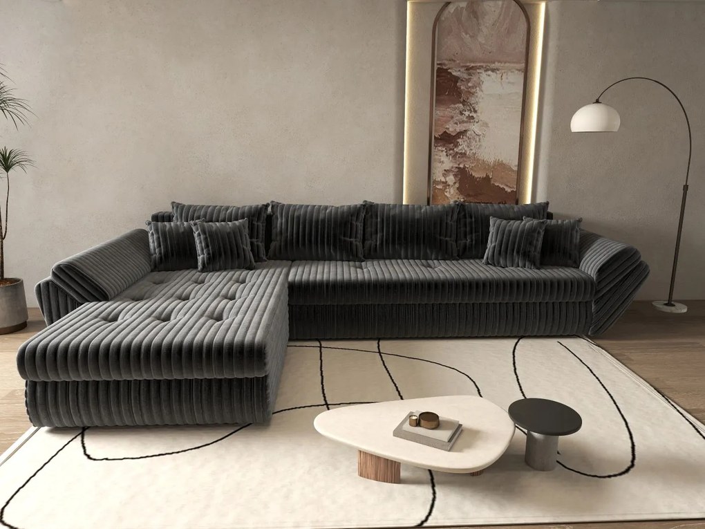 Colțar extensibil dumonde cu ladă de depozitare si sezut confortabil din spuma high-density, Loana XL Ambience Gri 335x185 cm