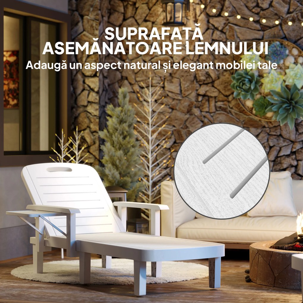 Outsunny Set 2 Șezlonguri cu Spătar Reglabil în 5 Poziții, Măsuță și Brațe Ergonomice, 79x158x88 cm, Gri | Aosom Romania
