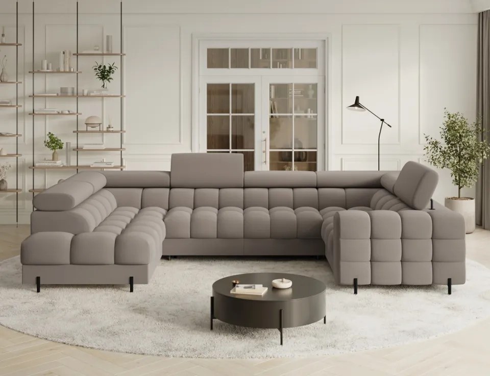 Colțar extensibil, cu spatiu pentru depozitare, 346x205x93 cm, Fectory LT, Eltap (Culoare: Bej / Royal 20)