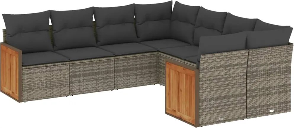 vidaXL Set canapele de grădină cu perne, 8 piese, gri, poliratan