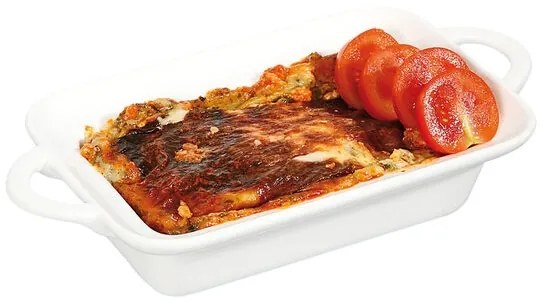 Vas aperitive si tapas tip tava cu manere, portelan termorezistent pentru cuptor pana la 600 gr C, Hendi, 100x140x45 mm, rezistent la uzura si impact