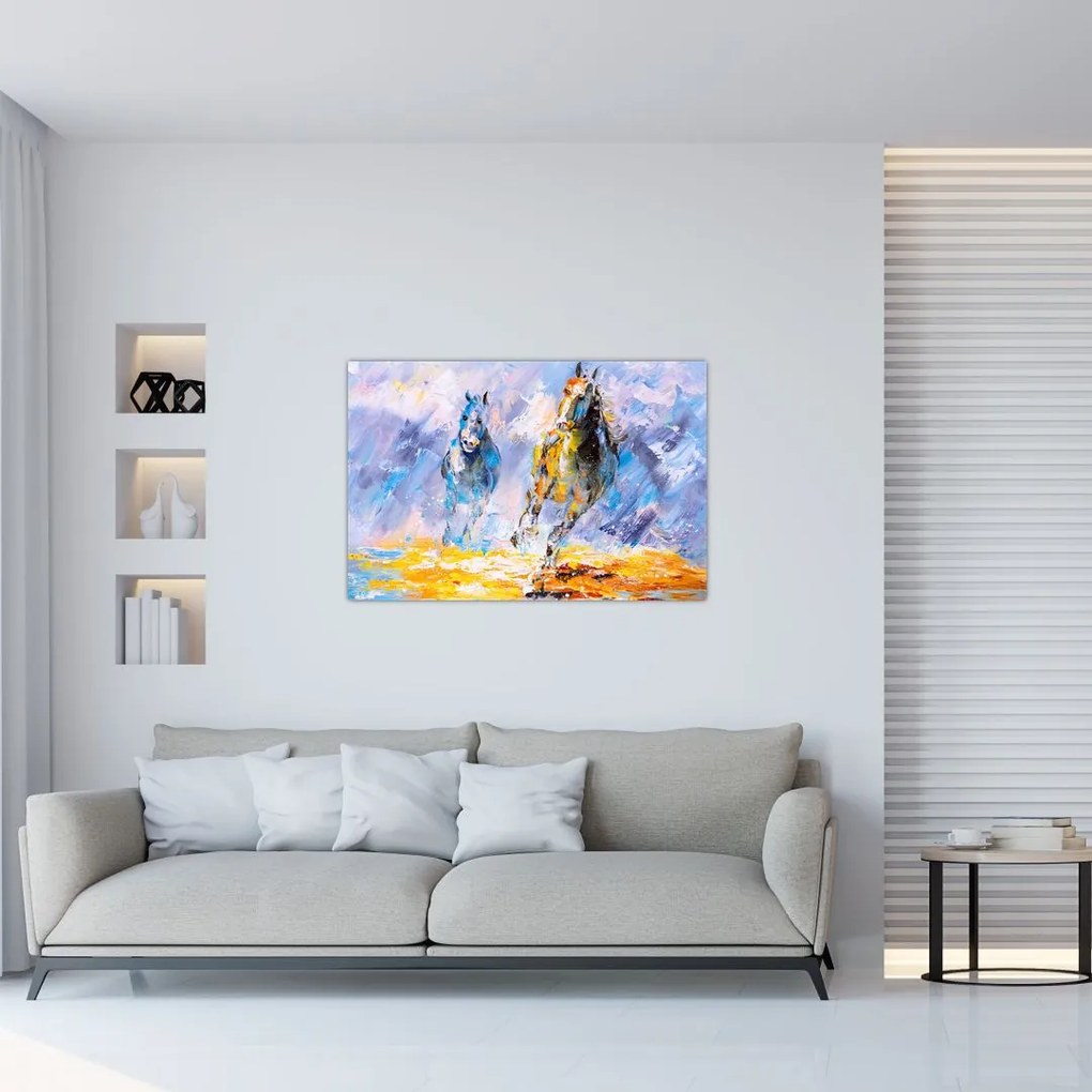 Tablou - Caii alergând, pictură în ulei (90x60 cm)