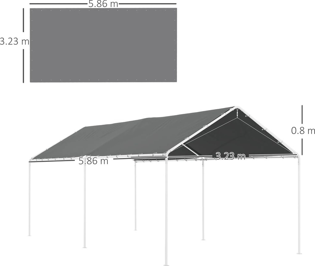 Outsunny Acoperiș Carport 10 x 20 ft, Husă de Schimb Rezistentă la UV cu Corzi Elastice, Gri Închis | Aosom Romania