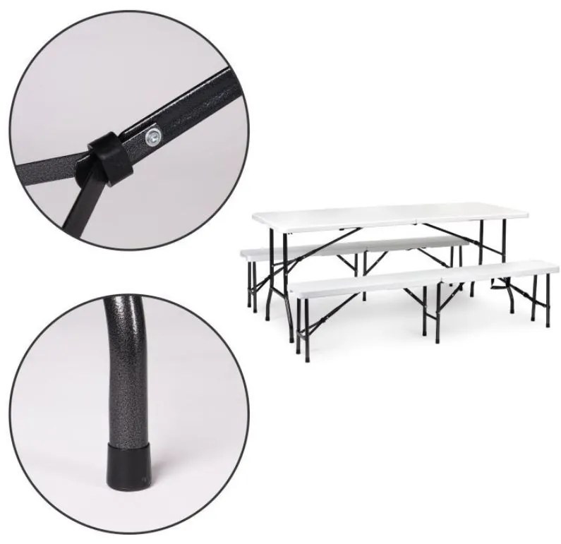 Set catering masă + 2 bănci 180cm White